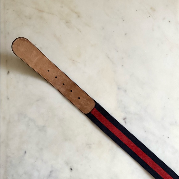 Gucci Men's Belt with Navy and Red Stripes - Picture 3 of 4